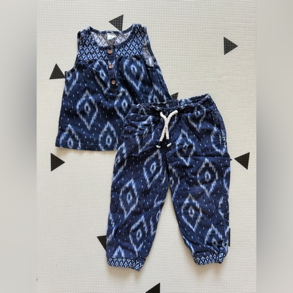 Carters|Baby girl,toddler blue patterned matching set in linen•••tank & pants,2T - Picture 1 of 5